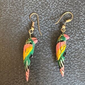 Colorful Parrot Bird Earrings - Green, Pink & Yellow